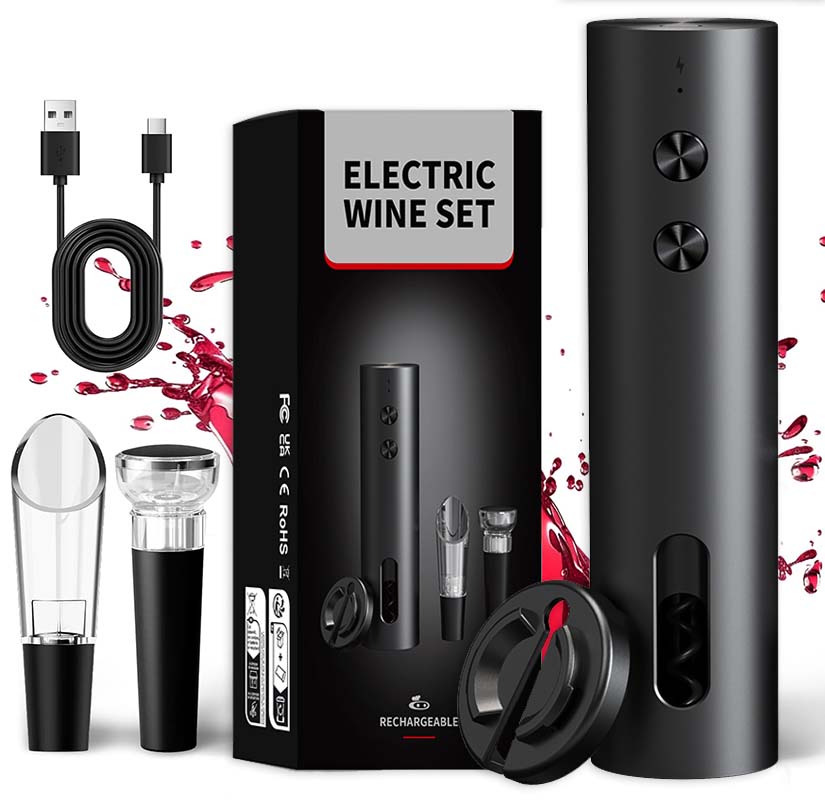 Electric Pallet Jack - ชุดเปิดขวดไวน์ไฟฟ้า 4-in-1 ชาร์จ USB ได้ พร้อมที่เปิดขวดไวน์อัตโนมัติ